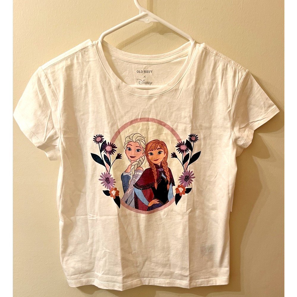 NWT-Girl's Frozen Anna & Elsa Graphic T-Shirt-Disney/Old Navy-Sea Salt White-XL